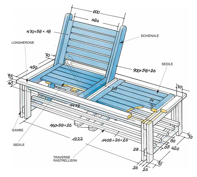 disegno progettuale per costruire una panchina di legno