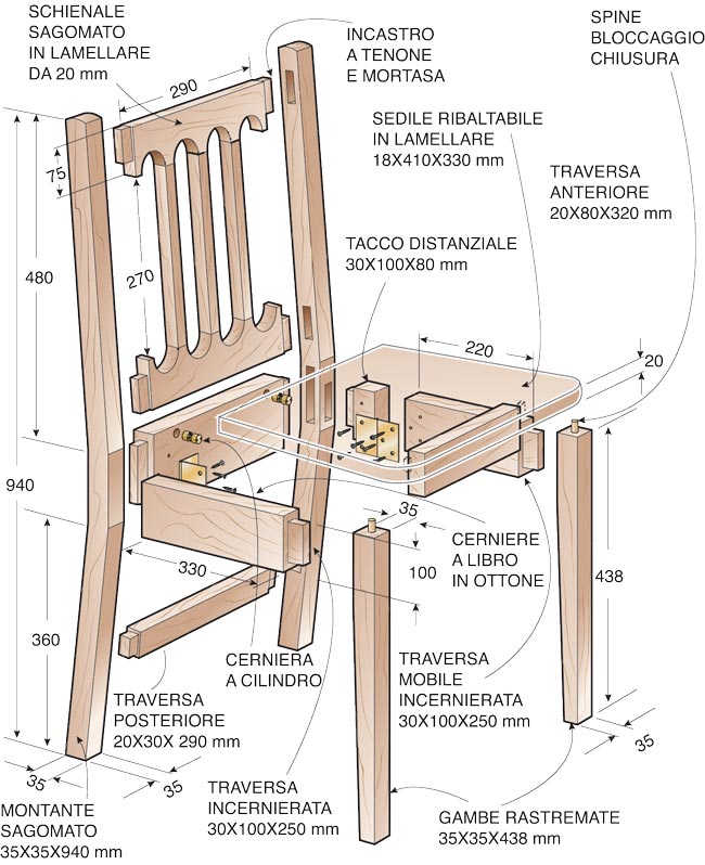 sedia pieghevole progetto