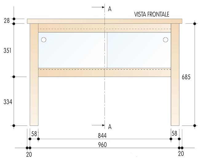 vista frontale mobiletto bagno