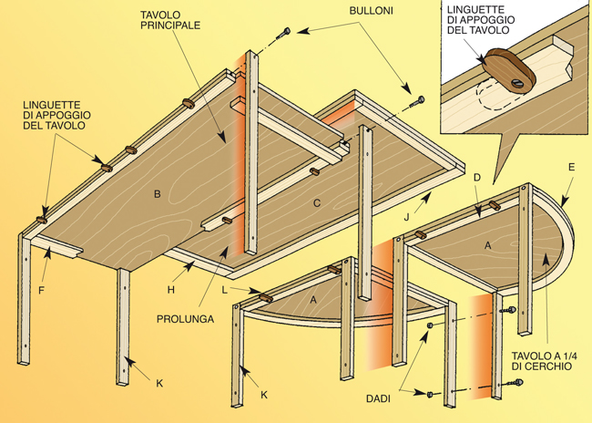 tavolo componibile disegno