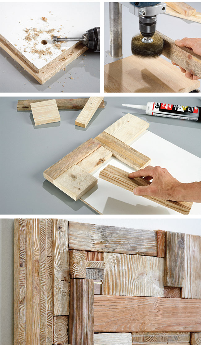 Riciclare scarti di legno, patchwork decorativo, riutilizzare il legno, legno a parete, decorare con il legno