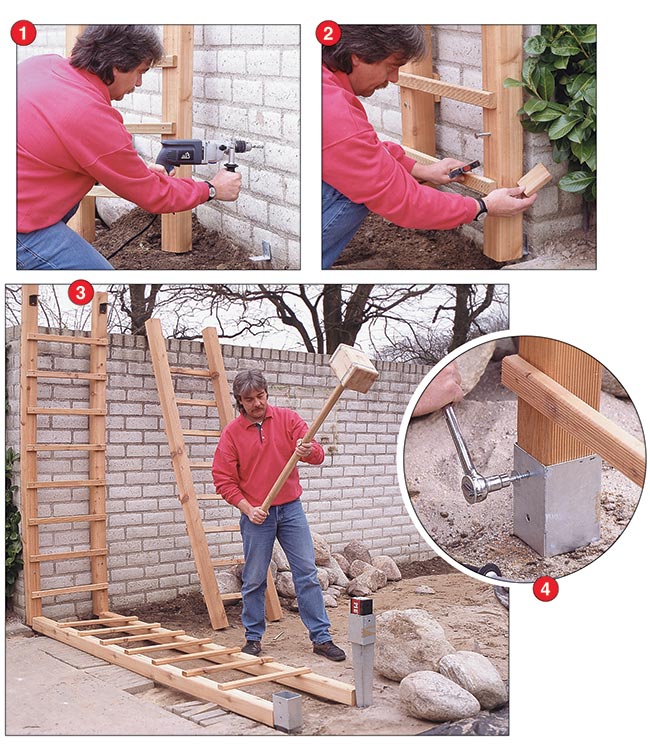 costruzione pergolato, mazza di legno